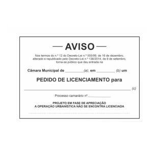Placa de Aviso - Pedido de Licenciamento - MOD.1
