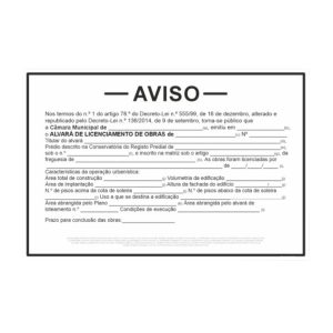 Placa de Aviso - Alvará de Licenciamento de Obras - MOD. 2 - Horizontal
