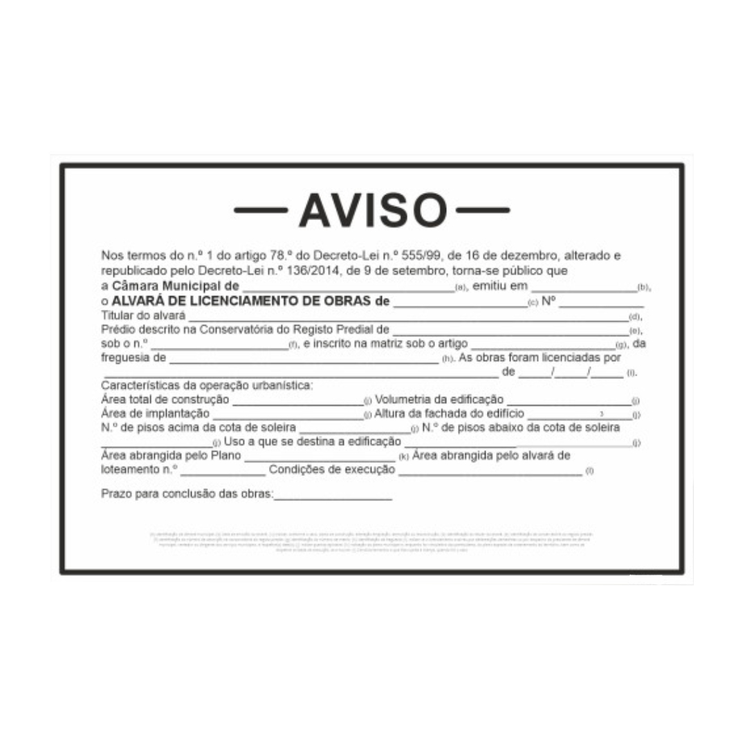 Placa de Aviso - Alvará de Licenciamento de Obras - MOD. 2 - Horizontal